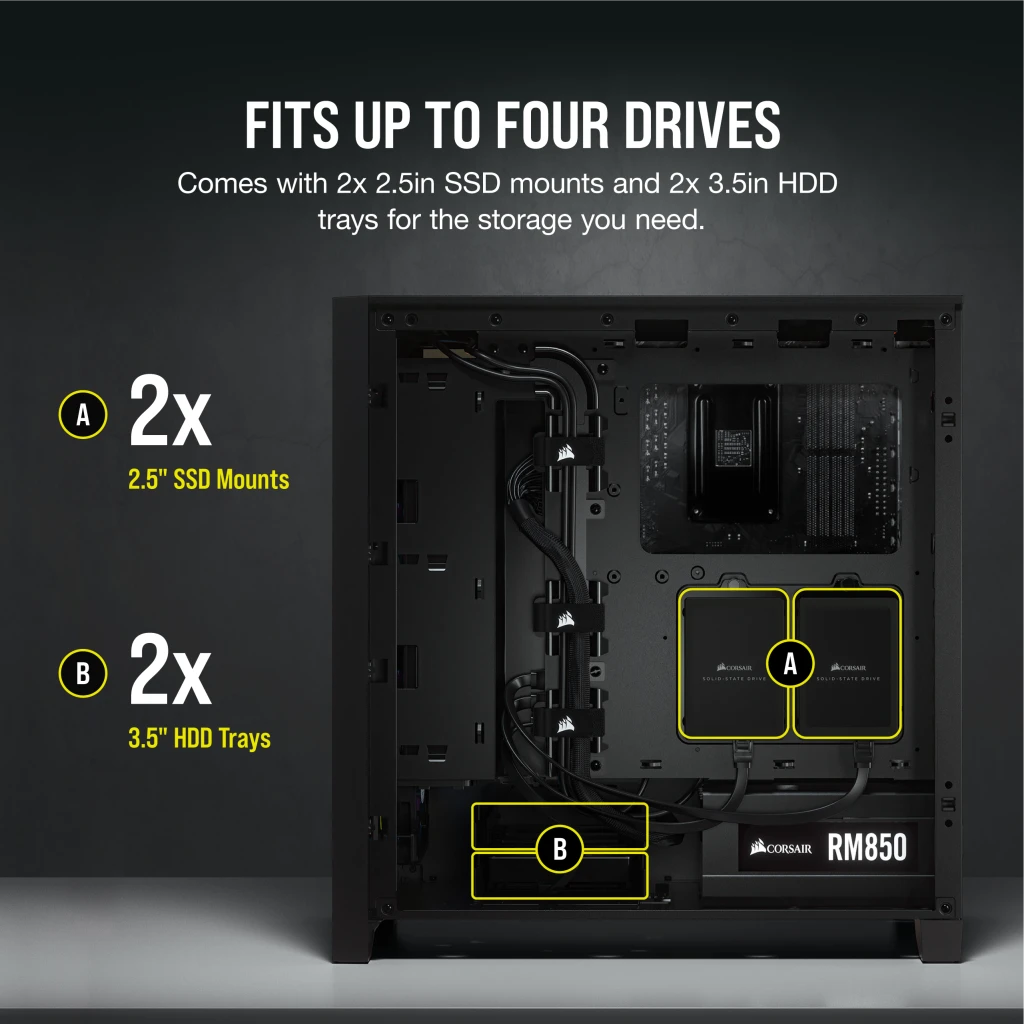 Corsair 4000D Tempered Glass Mid-Tower ATX Case — Black - CC-9011198-WW - T