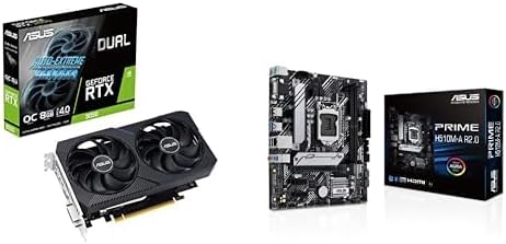 ASUS Dual NVIDIA GeForce RTX 3050 OC Edition Gaming Graphics Card (PCIe 4.0, 8GB GDDR6 memory, HDMI 2.1, DisplayPort 1.4a, 2-slot design, Axial-tech fan design) and Motherboard PRIME H510M-A R2.0 - T