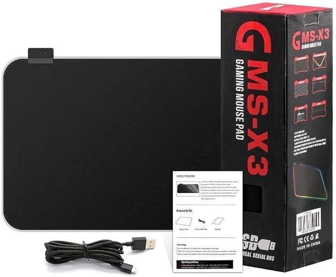 GMS-X3 RGB Gaming Mouse Pad 9 Lighting Modes Oversized Glowing Led Extended Mouse Pad Non-Slip Rubber Mat 35cmx25cm - T