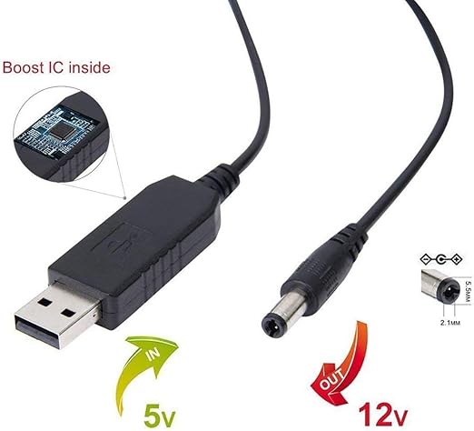USB Routing Cable DC 5V to 12V Ascending Power Cable USB Cable with DC 5.5x2.1mm Plug Used for Router or Headphones and Other Devices (1m) - T