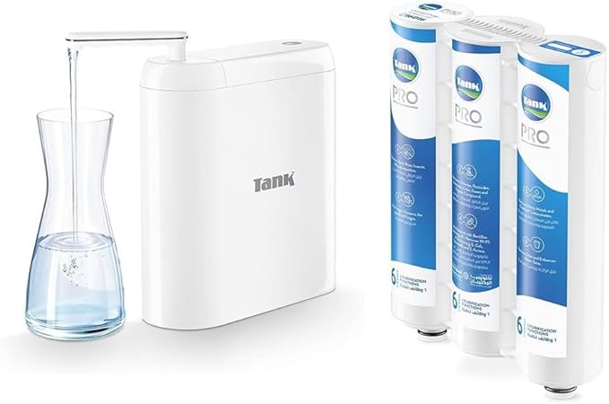 Bundle Tank Pro Water Filter - 6 Purification Compressed Functions, White, 1 Year Warranty + Tank PRO Cartridge - 6 Purification Compressed Functions with BACTBAN Technology - T