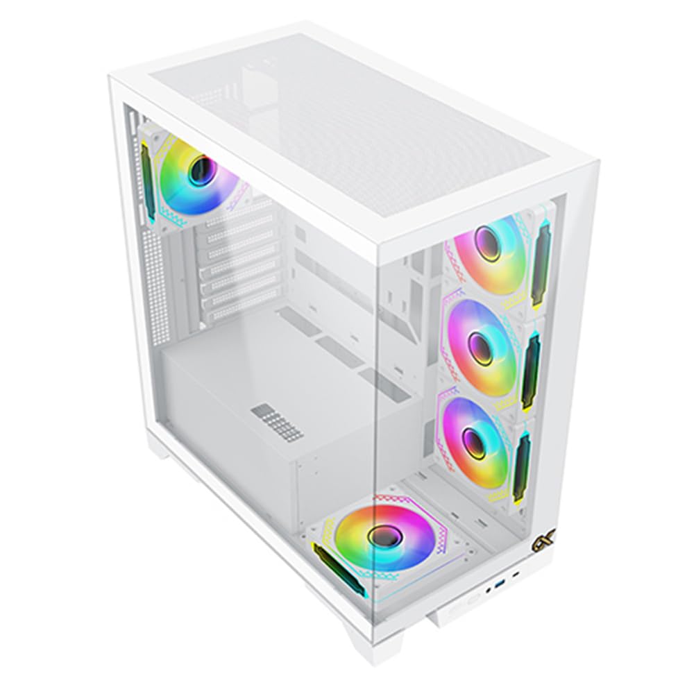 XIGMATEK Endorphin Ultra Arctic White With 5 ARGB Fans — ATX, U3x1 & Type Cx1, Front & Left Seamless TG, 5PCS M20A Arctic & Galaxy II Fan Control Kit - EN41334 - T