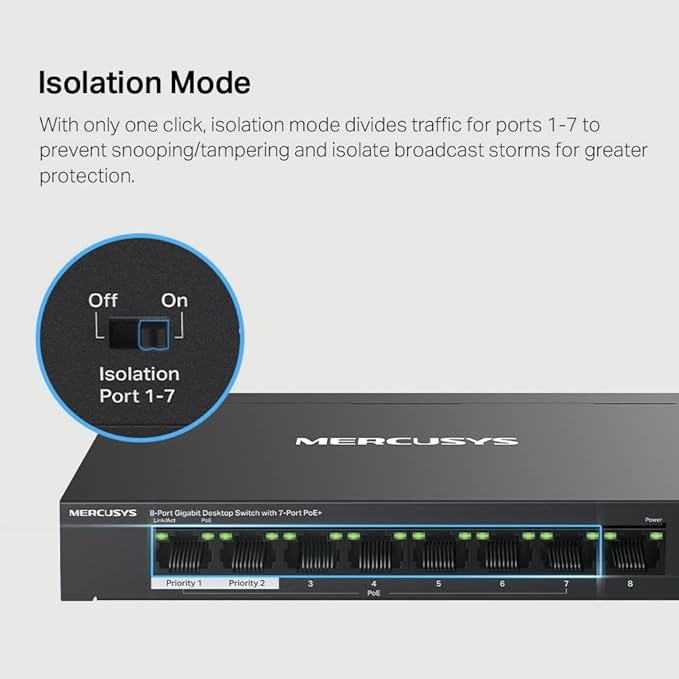 Mercusys MS108GP 8-Port Gigabit Desktop Switch with 7-Port PoE+ - T