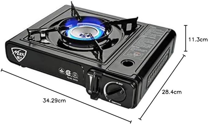 Max Gas Stove MS-2500 (Black), 8000 BTU, Camp Stove, with Carrying Case - T