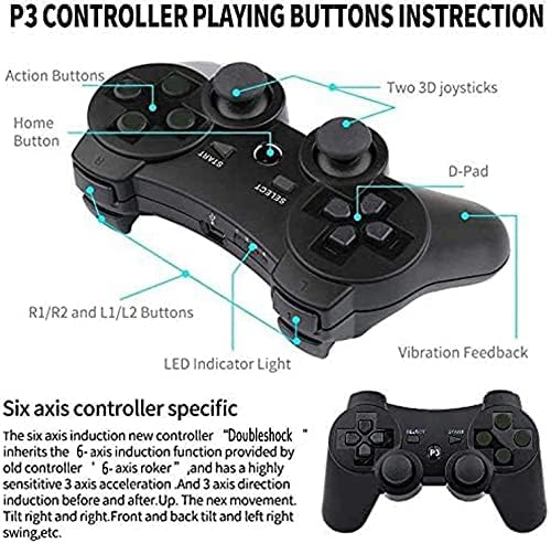Kepisa Wireless Controller for PS3 Playstation 3 Dual Shock, Bluetooth Remote Joystick Gamepad for Six-axis with Charging Cable (Black and Black) - T