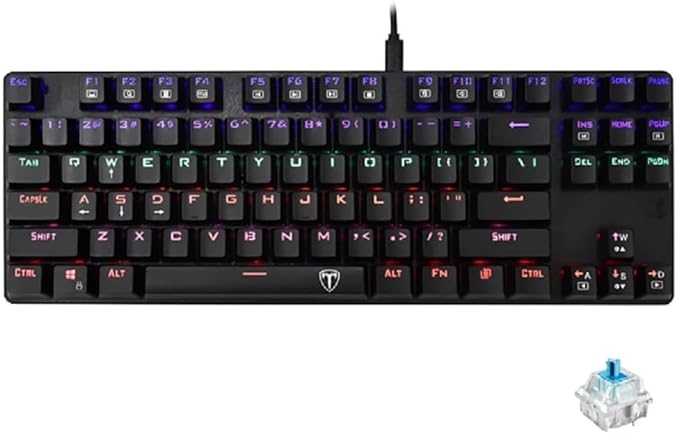 T-DAGGER TGK313 BORA Gaming Mechanical Keyboard - Rainbow LED Lighting -TKL Size 87 Key - AR/EN Key || (T-TGK313) (Blue Switch), Bluetooth - T