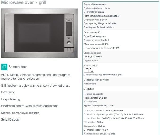 Gorenje Built-in Microwave oven with grill - Capacity 30 Liter - 900W - Stainless steel - BM5350X - T