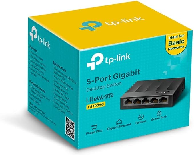 TP-Link Litewave 5 Port Gigabit Ethernet Switch | Desktop Ethernet Splitter | Plastic Case | Unshielded Network Switch | Plug & Play | Fanless Quiet | Unmanaged (LS1005G) - T