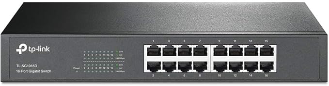 TP-Link TL-SG1016D 16-Port Gigabit Desktop/Rackmount Switch, Plug & play, Auto MDI/MDIX, Auto Negotiation, Energy-Efficient Technology - T