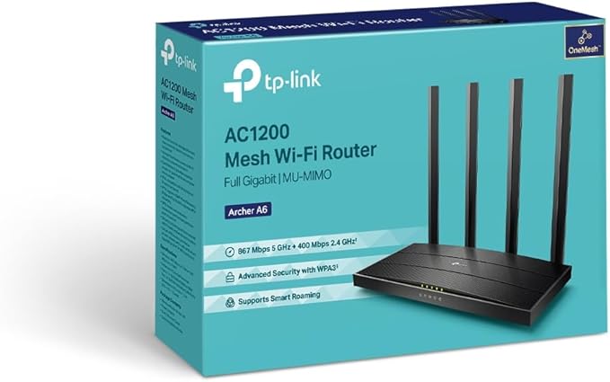TP-Link AC1200 Archer A6 Smart WiFi, 5GHz Gigabit Dual Band MU-MIMO Wireless Internet Router, Long Range Coverage by 4 Antenna - T