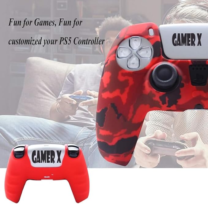 PS5 Controller Cover Camouflage Red & Blue, PS5 Sillicon Case with Thumb Grips (1) - T