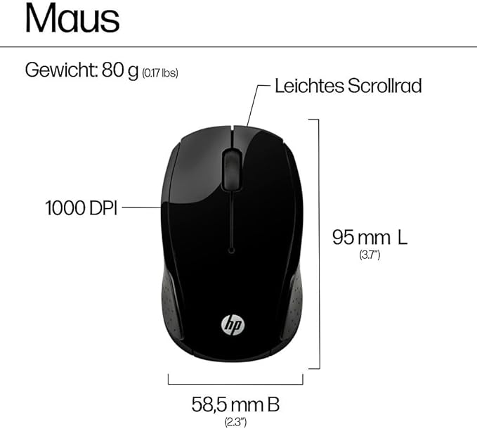 HP 200 X6W31AA Optical Sensor Wireless Mouse - Black - T
