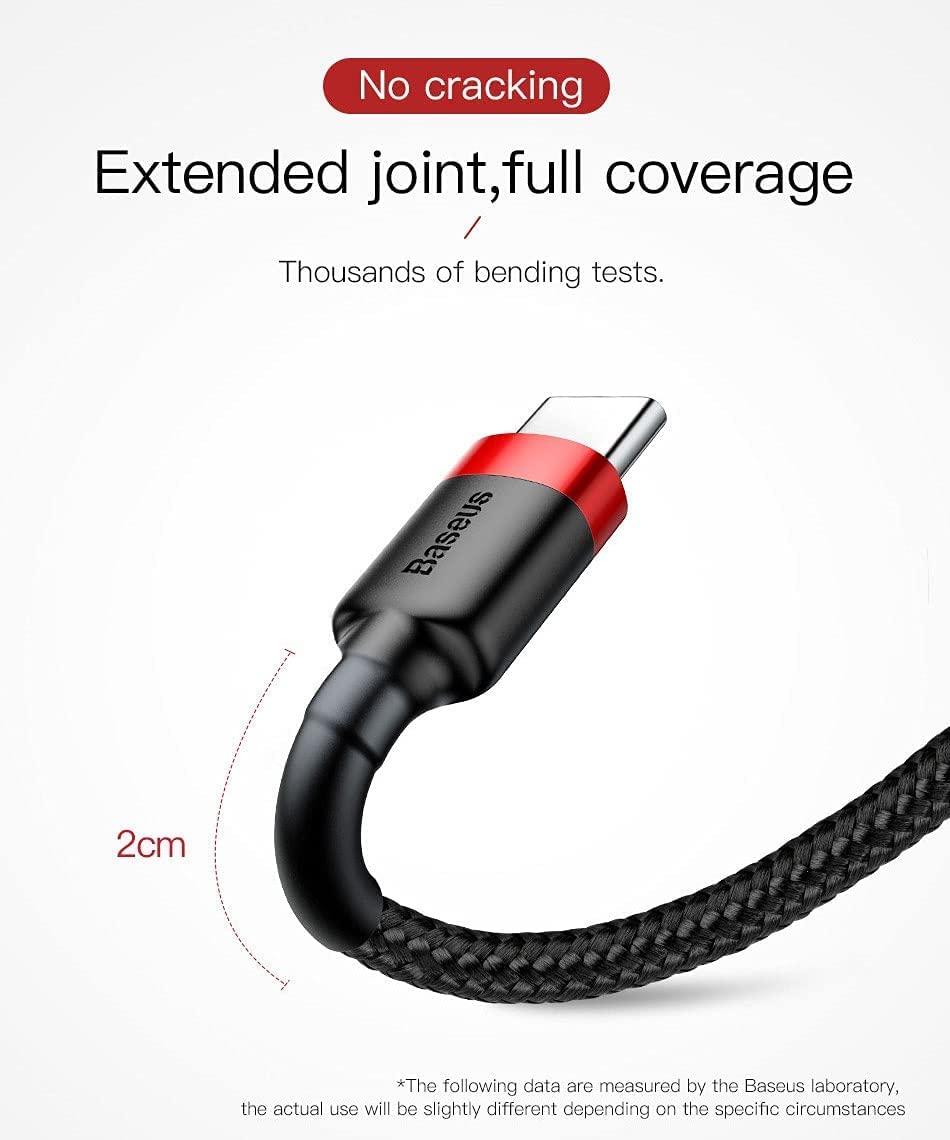 Baseus 3A Type-C Super Fast Q.C3 Charging and Data Cable Braided Wire USB/USB-C for Samsung/Huawei/Xiaomi/Oppo and All Mobile Devices (3 Meter) - T