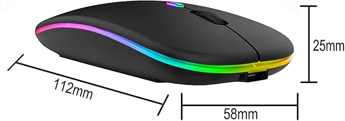 ANYOUI Wireless Bluetooth Mouse, LED Slim Dual Mode (Bluetooth 5.1 + USB) 2.4GHz Rechargeable Silent Bluetooth Wireless Mouse, Computer Mice with USB Receiver(Black) - T