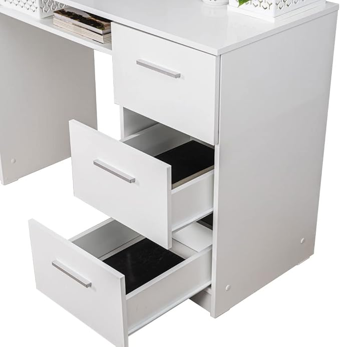 Madesa Home Office Computer Writing Desk with 3 Drawers, 1 Door and 1 Storage Shelf, Plenty of Space, Wood, 45 D x 136 W x 77 H cm - White - T