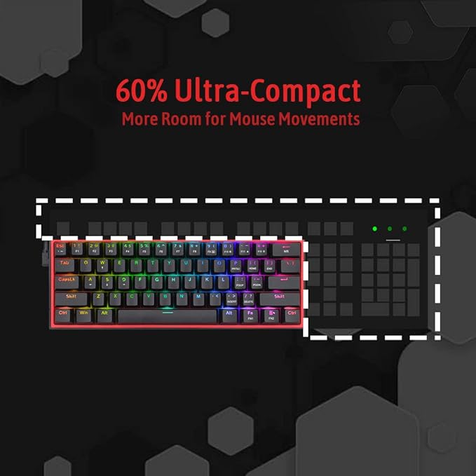 REDRAGON K617 Fizz RGB 60% Mechanical Keyboard | RED-K617-RGB, Carbon - T