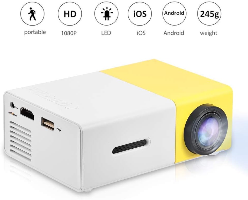 Mini Projector Portable 1080P LED Projector Home Cinema Theater Indoor/Outdoor Movie projectors Support Laptop PC Smartphone HDMI Input - T
