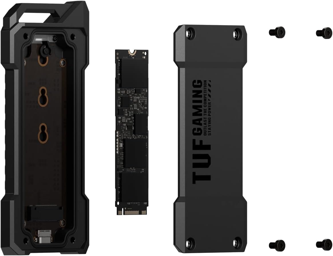 ASUS TUF Gaming A1 External M.2 NVMe SATA PCIe SSD Enclosure - USB-C, M.2 Q-Latch for Easy Installation, Drop Resistance, IP68 Water and dust Resistance, PS5 and Xbox Support,Black - T