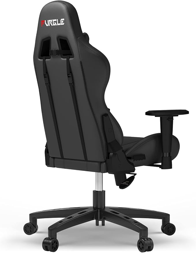 Furgle Gaming Chair, Racing Style High-Back Office Chair with Adjustable Armrests, PU Leather Ergonomic Video Game Chairs with Headrest and Lumbar Support, Rocking Mode,(Black) - T