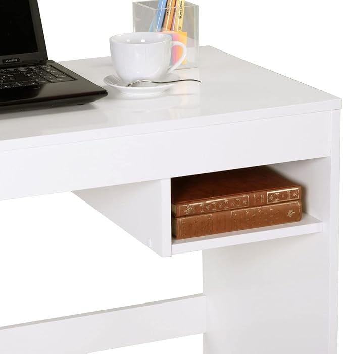 MADESA Small Desk 36 inches, Desk Workstation PC Computer Table, Storage Space (White) - T