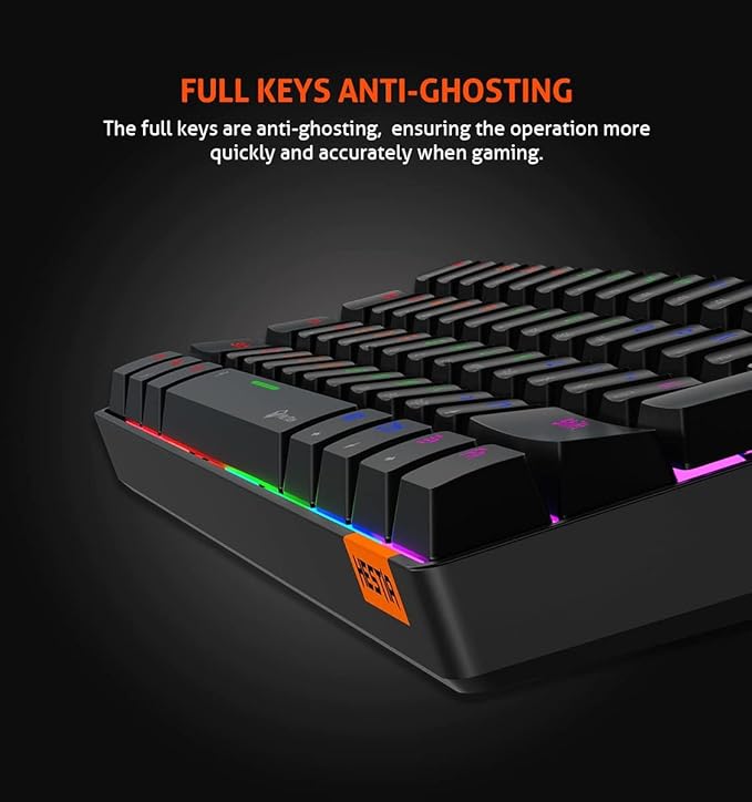 MEETION RGB Backlit Mini 61 Keys Wired 60% Mini Blue Switch Mechanical Keyboard Black MT-MK005 - T