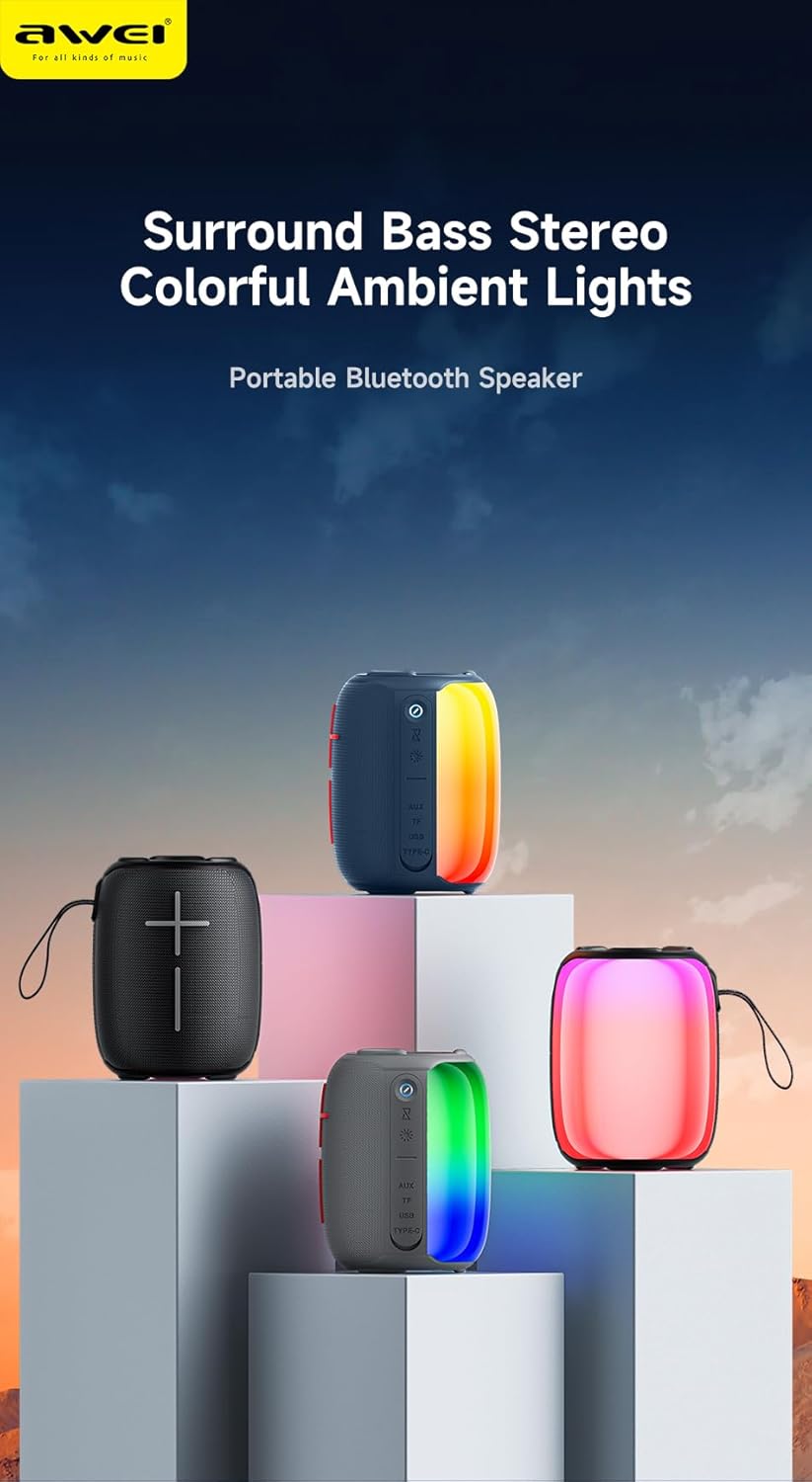Awei Y525 Bluetooth 5.3 Talker Portable TWS Hifi Speaker Wireless USB Outdoor Speaker Mini Music RGB Light Running - T