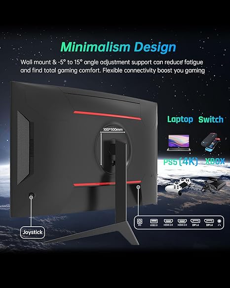 KTC 32 inch Curved Gaming Monitor, 2K 170Hz Monitor, 1440P 144Hz Monitor, 1500R Frameless, 1ms, HDR, FreeSync Premium, DisplayPort/HDMI/USB, VESA Wall Mount, PC Monitor, H32S17 - T