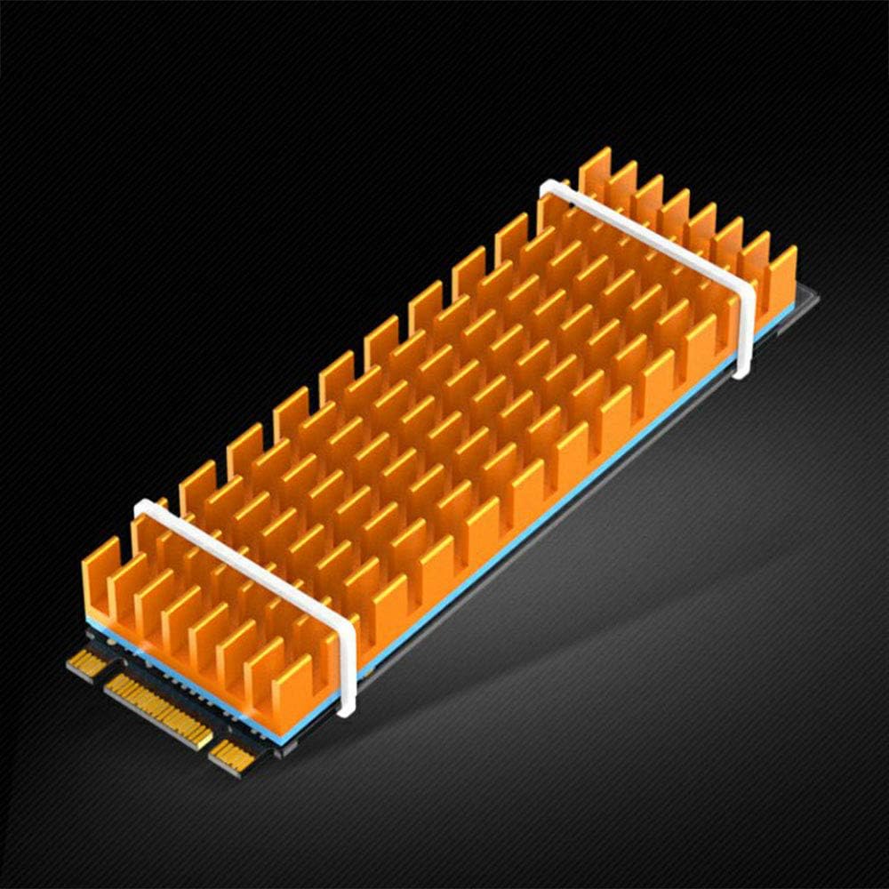 E-outstanding Heatsink 2 Sets 70x22x6mm Gold Aluminum Alloy Cooling Cooler Heat Sink with Silicone Thermal Pad and Wet/Dry Cleaning Bag for PCIe NVMe M.2 2280 SSD - T