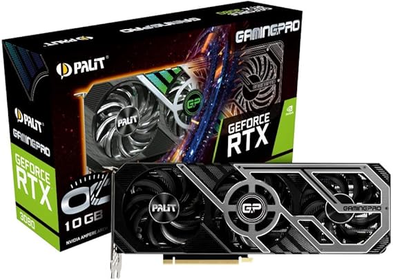Palit GeForce RTX 3080 GamingPro OC 10GB GDDR6X Ray-Tracing Graphics Card, 8704 Core, 1440MHz GPU, 1740MHz Boost, 3 x DisplayPort, HDMI, Advanced TurboFan 3.0 - T