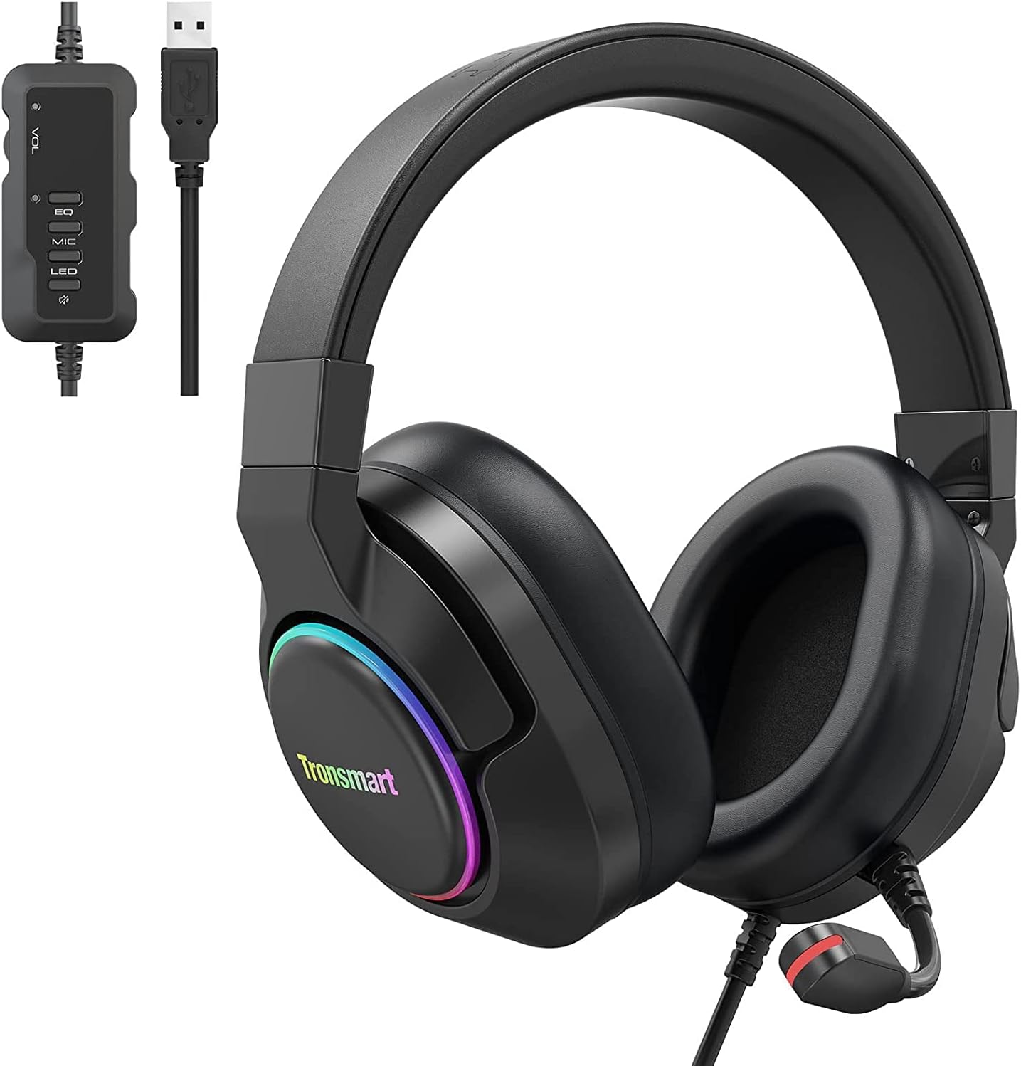 Tronsmart sparkle pc gaming headset usb ps4 surround sound 7.1 for gaming microphone noise cancelling led lights/mute control/soft pads micro gaming headset for nintendo switch, playstation 4, imac - T