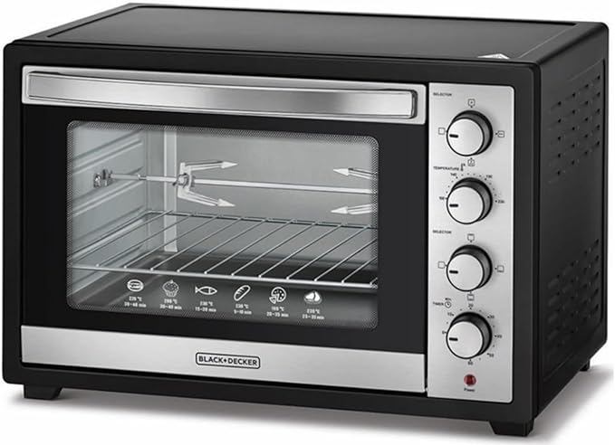 BLACK+DECKER 50L 2000W Double Glass Door Toaster Oven with Rotisserie For Grilling Toasting Baking and Broiling TRO50RDG-B5 2 Years Warranty - T