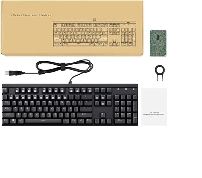 Aukey KM-G6 Gaming Keyboard Mechanical Full Size Wired USB – Rainbow 6 Color LED Backlit – Blue Switches 104 keys – Full N-Key Rollover Durable & Water-Resistant For PC | Black - T