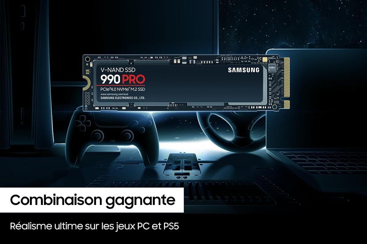 Samsung 990 PRO NVMe M.2 SSD, 4 TB, PCIe 4.0, 7,450 MB/s Read, 6,900 MB/s Write, Internal SSD, for Gaming and Video Editing, MZ-V9P4T0BW - T