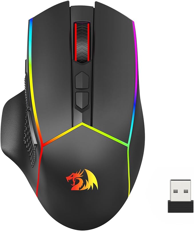 Redragon Wireless Gaming Mouse, Tri-Mode 2.4G/USB-C/Bluetooth Ergonomic Mouse Gaming, 8000 DPI, RGB Backlit, Fully Programmable, Rechargeable Wireless Computer Mouse for Laptop PC Mac, M814 - T