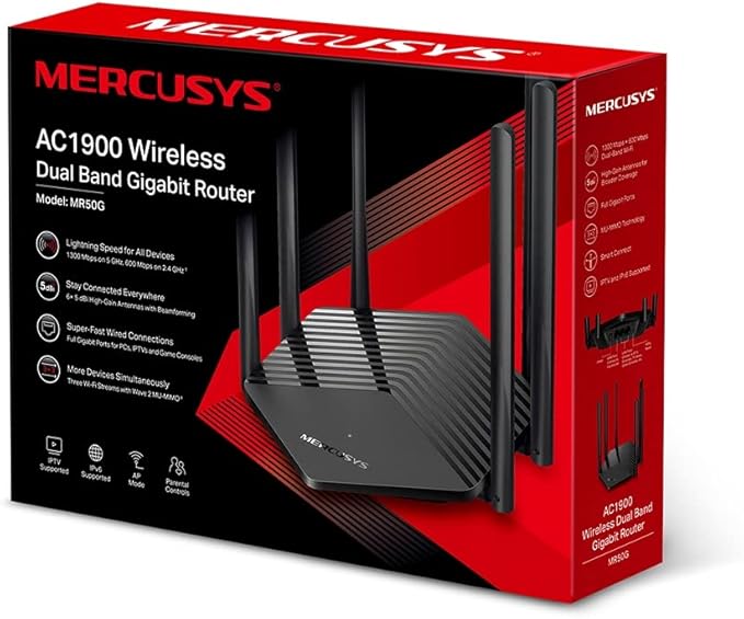 MERCUSYS AC1900 Wireless Dual Band Gigabit Router MR50G | 1900Mbps Wi-Fi Speed | Far-Reaching WiFi Coverage | Higher Network Efficiency, Dual_Band | Smart Connect, Black - T