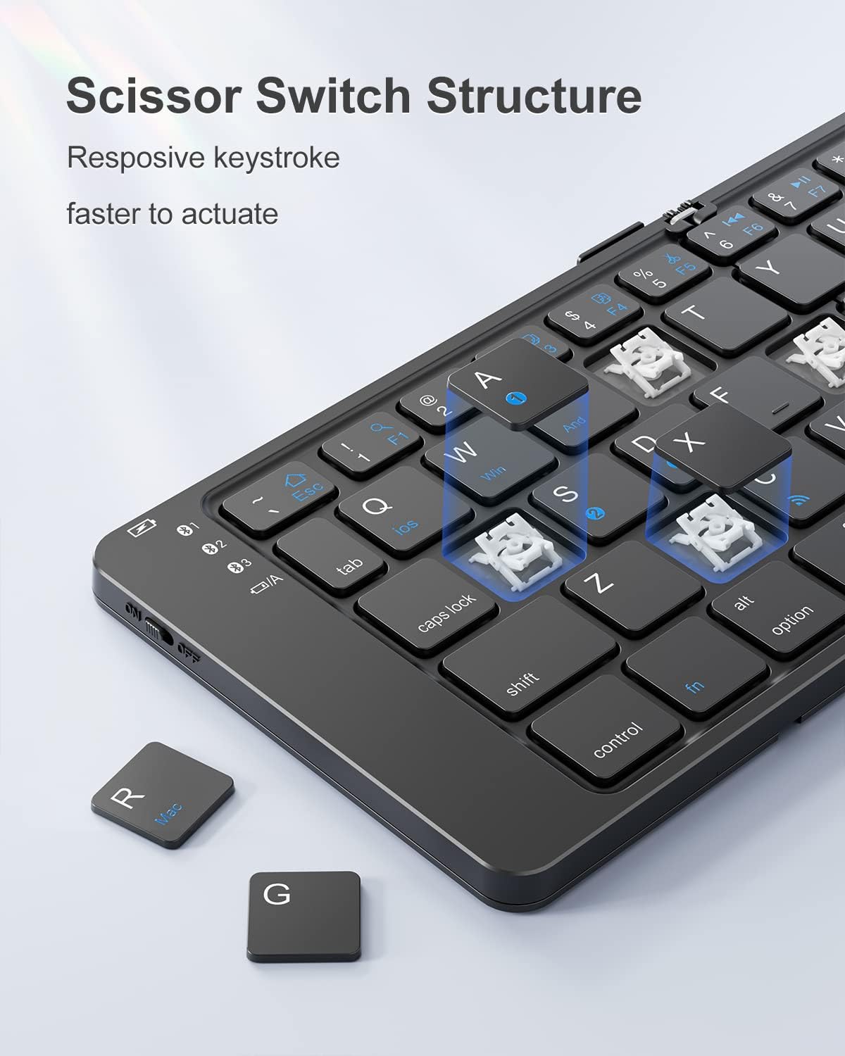Foldable Bluetooth Keyboard, Portable Wireless Folding Keyboard (BT5.1 x 3), Pocket-Sized & Ultra-Slim, USB-C Rechargeable for iOS, Android, Windows Mac OS Laptop Tablet Smartphone, Black
