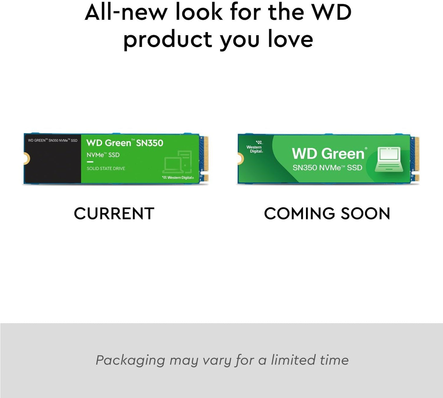 Western Digital 500GB WD Green SN350 SSD PCIe Gen3 x4, NVMe v1.3 M.2 2280, Read speed up to 2,400MB/s, Write speed up to 1,500MB/s - 3-Year Limited Warranty - WDS500G2G0C - T