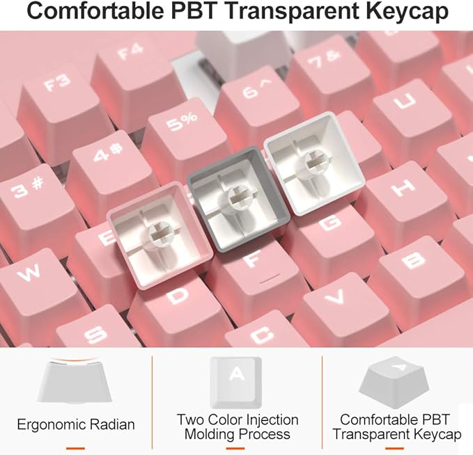 AULA F2088 Pink Mechanical Gaming Keyboard, with Wrist Rest, Media Knob, PBT Keycaps, White LED Backlit, Quick-Response 104 Keys Anti-ghosting USB Wired PC Desktop Computer Keyboards (Black Switch) - T