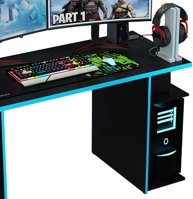 Madesa Gaming Computer Desk, PC Table, Office Table with 5 Shelves, 136 x 60 x 75 cm, Wooden - T