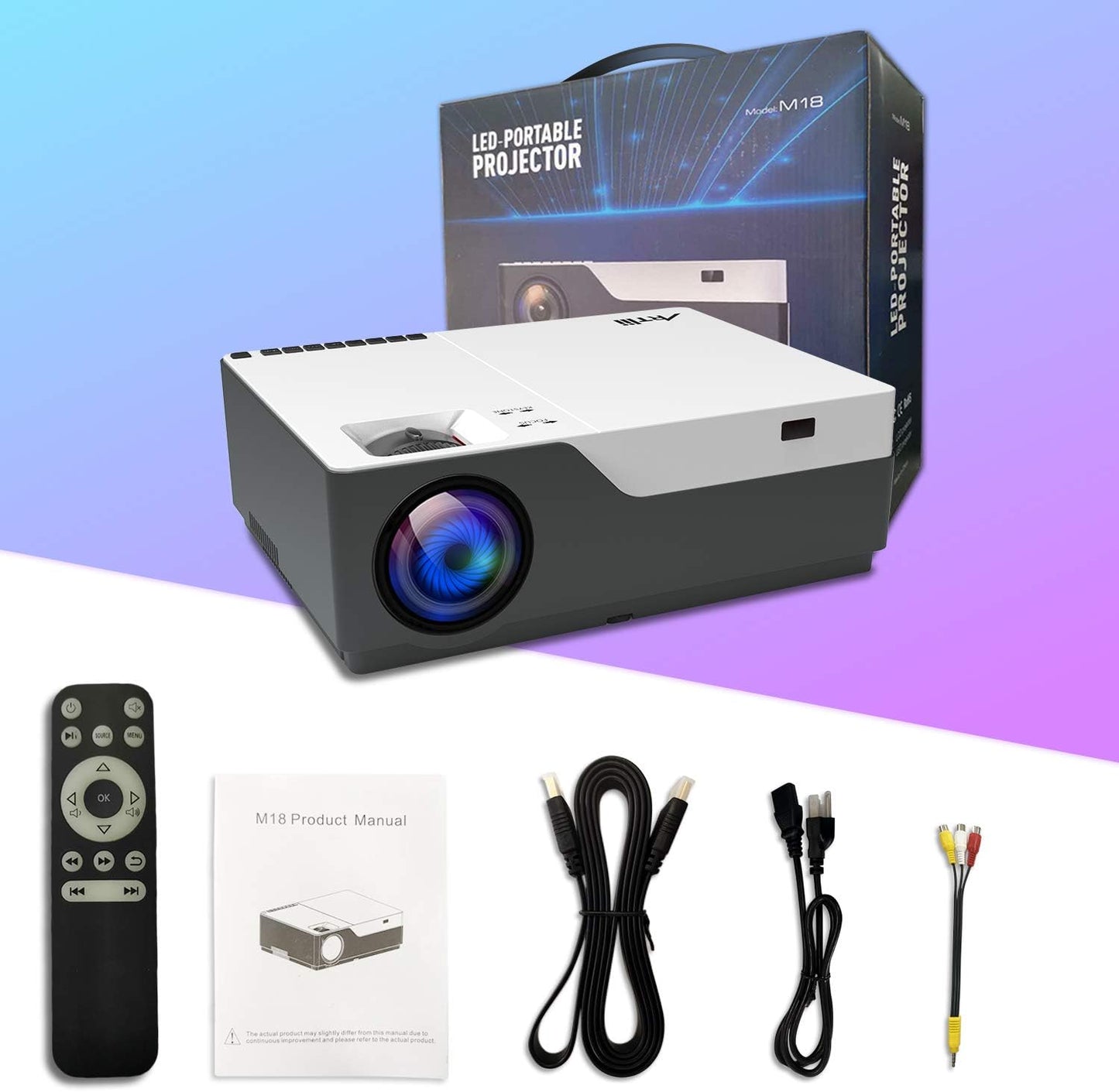 Projector, Artlii Stone Full HD 1080P Projector Support 4K, 7200L 300" Home Theater Projector, 8000:1 Contrast Ratio Compatible w/HDMI, Laptop, PPT Presentation - T