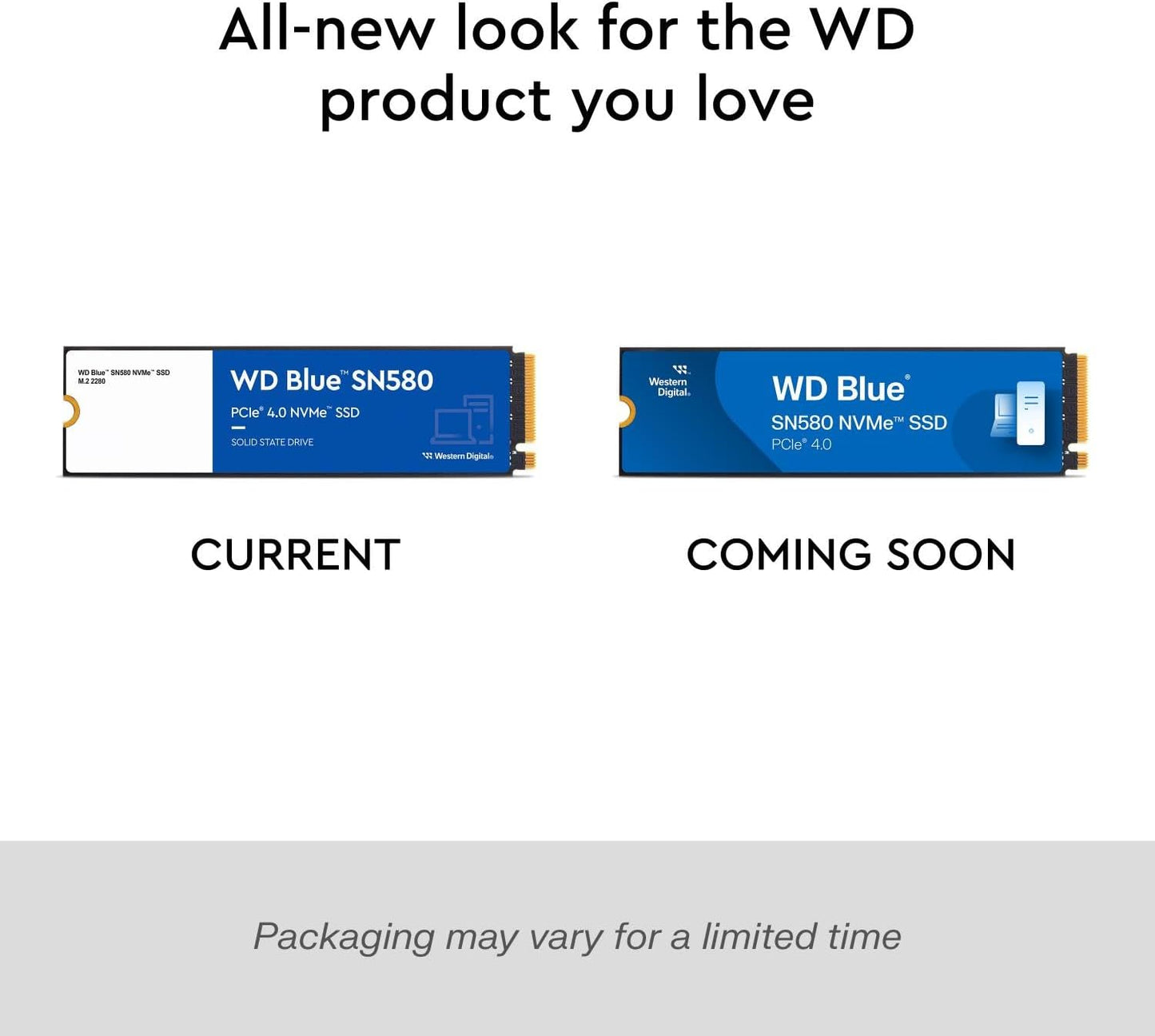 Western Digital 500GB WD Blue SN580 SSD PCIe Gen4 x4, NVMe v1.4b M.2 2280, Read speed up to 4,000 MB/s, Write speed up to 3,600MB/s - 5-Year Limited Warranty -WDS500G3B0E - T