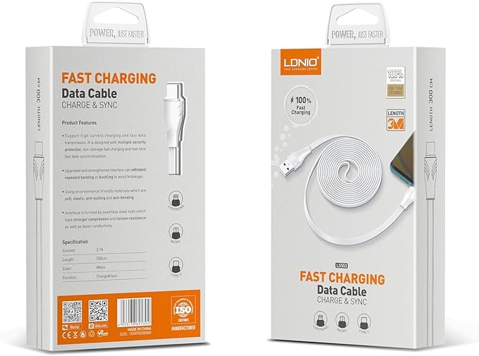 LDNIO LS552 TYPE-C 2.1A Fast charging Data Cable 2M Length - White - T