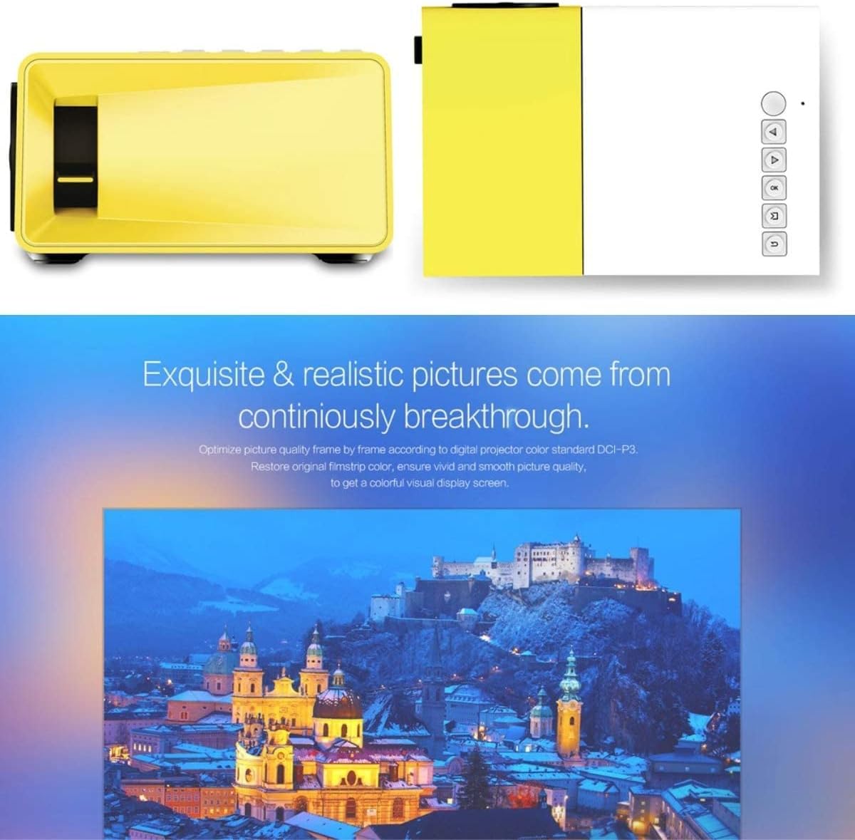 YG300 Mini Portable Projector 400-600 Lumens LCD Video Projector Support HDMI/USB/AV/CVBS/Remote Control for Home Cinema Theater Indoor/Outdoor Movie projectors Yellow - T