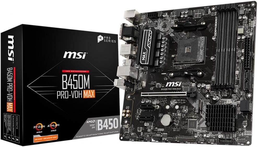 MSI B450M PRO VDH Max ProSeries Motherboard AMD Ryzen 2ND and 3rd Gen AM4 M.2 USB 3 DDR4 D Sub DVI HDMI Micro ATX Motherboard, 24,4 cm x 24,4 cm - T