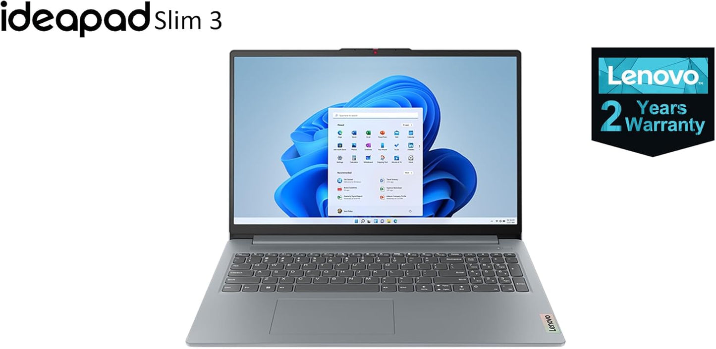 Lenovo IdeaPad Slim 3 83ER007YED, Intel Core i5-12450H, 8GB Ram, 512 SSD, Integrated Intel UHD Graphics,Win11, Arctic Grey, 2 Years Warranty, Free Laptop Bag - T