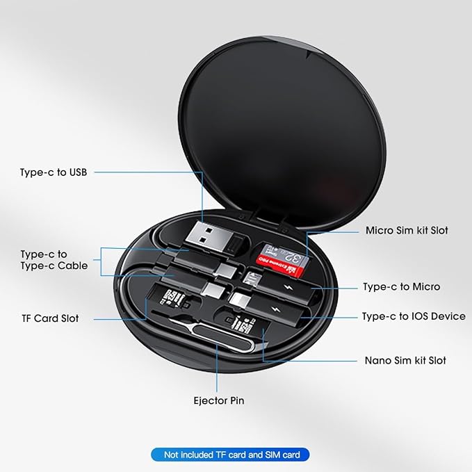 Sounce All In One 60W USB Fast Charging Travel Cable Set Type C, Lightening and Micro USB Port Inbuilt Mobile Stand Compatible with iPhone, iPad, Samsung, OnePlus, Mi, Oppo, Vivo, iQOO - T