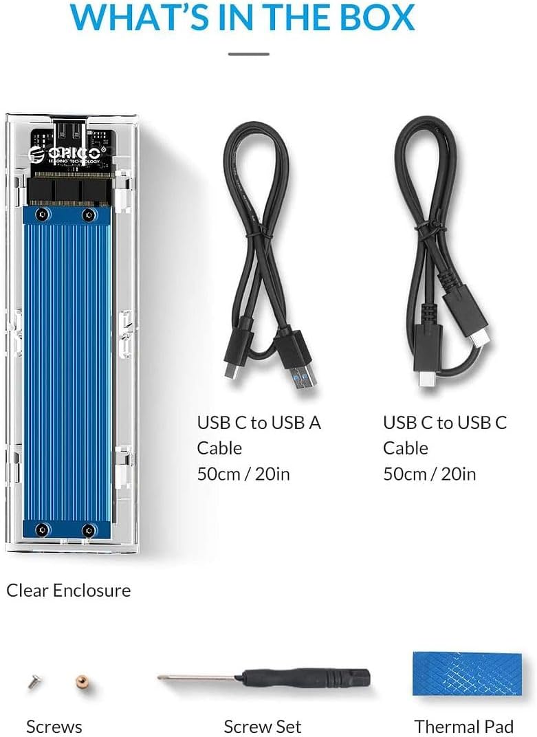ORICO External M.2 NVMe SSD Enclosure - USB 3.1 Gen 2 Type-C to M2 NVMe PCIe Adapter for M-Key SSDs 2230, 2242, 2260, 2280 (TB3 Compatible) - T