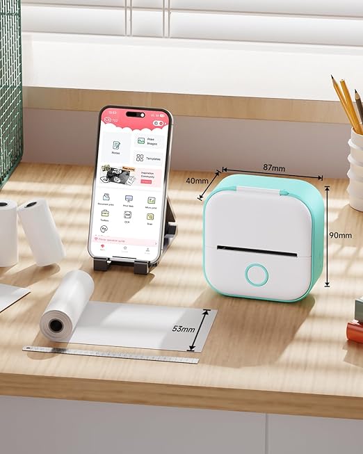 Memoqueen Pocket Sticker Printer T02 Thermal Photo Printer, Sticker Maker Machine for Photos, Diaries, Memos, Study Notes, Work Plans,Wireless Receipt Printer Compatible with iOS & Android, Green - T