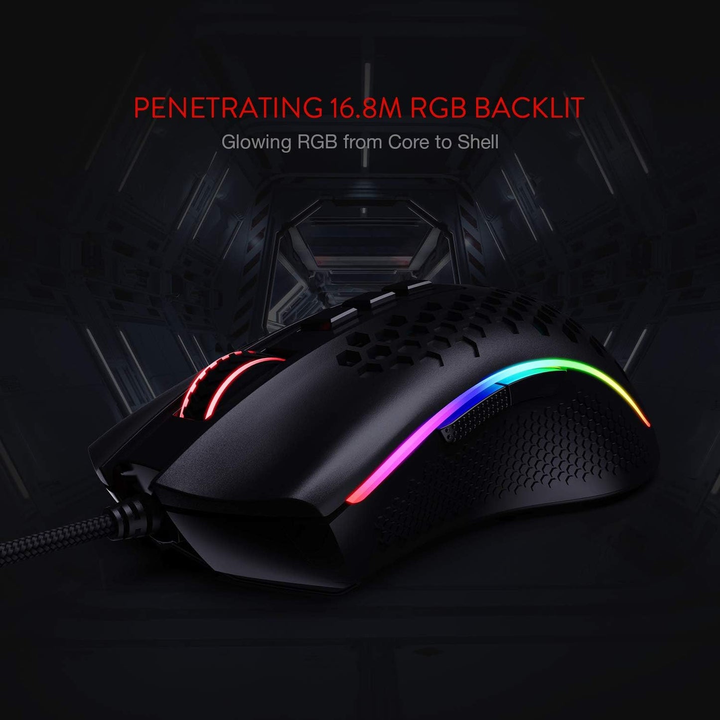 Redragon M808 Storm -85Gram RGB Gaming Mouse | Optical Sensor 3327 12,400 DPI | Programmable Buttons | Ultralight Honeycomb Shell | FOR PC - T