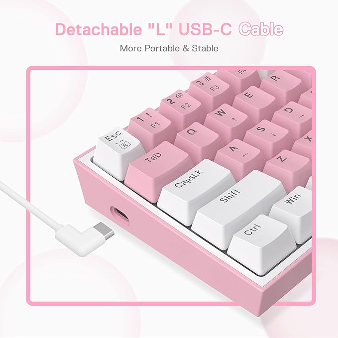 Redragon K617 Fizz 60% Wired RGB Gaming Keyboard, 61 Keys Compact Mechanical Keyboard w/White and Pink Color Keycaps, Linear Red Switch, Pro Driver/Software Supported - T
